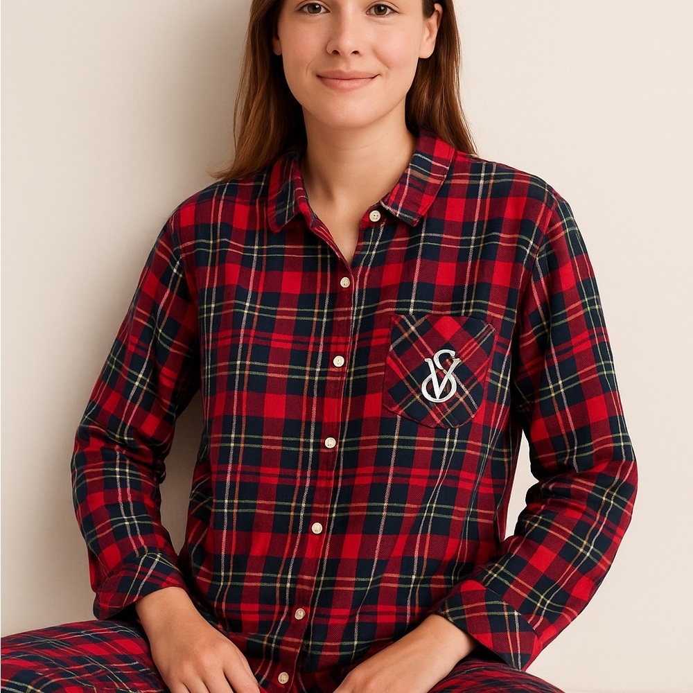 Victoria’s Secret Holiday Plaid Pajama Top ONLY,‎ Size L